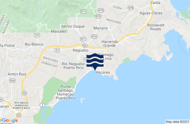Mappa delle maree di Húcares Barrio, Puerto Rico