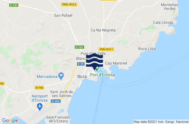 Mappa delle maree di Ibiza, Spain