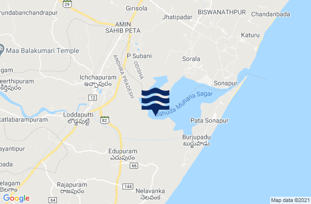 Mappa delle maree di Ichchāpuram, India