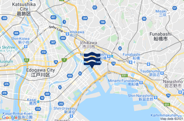 Mappa delle maree di Ichikawa Shi, Japan