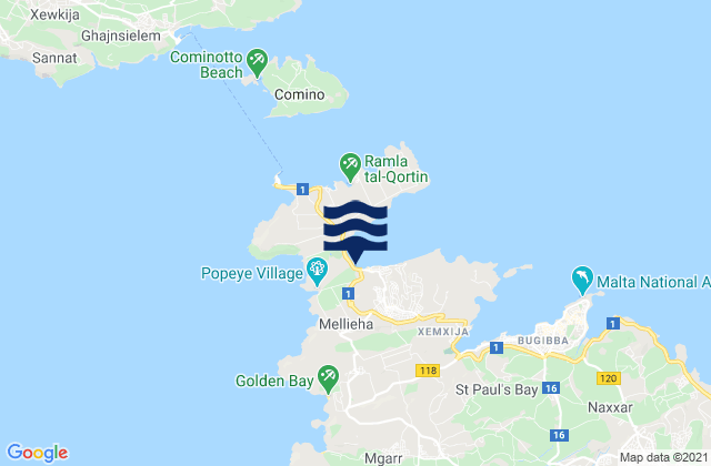Mappa delle maree di Il-Mellieħa, Malta