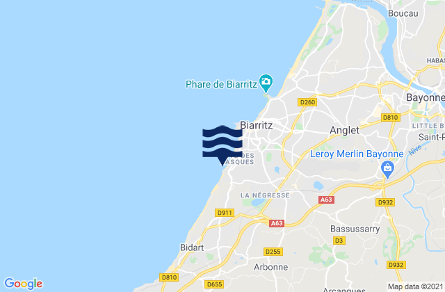 Mappa delle maree di Ilbaritz - Marbella, France
