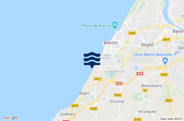 Mappa delle maree di Ilbarritz, Spain