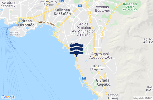 Mappa delle maree di Ilioúpoli, Greece