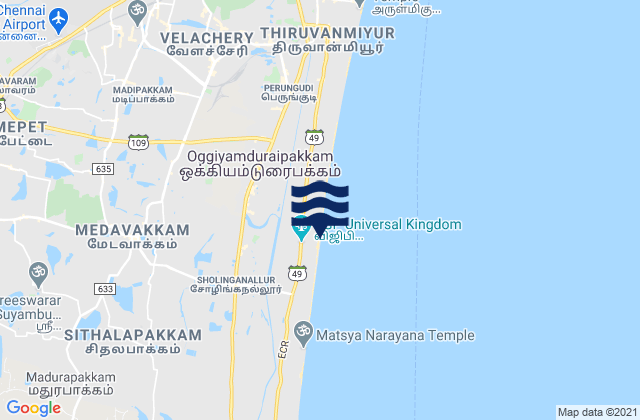 Mappa delle maree di Injambakkam, India