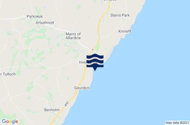 Mappa delle maree di Inverbervie Beach, United Kingdom