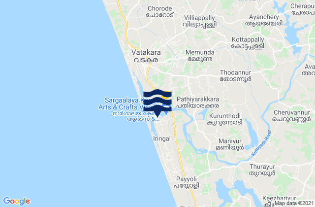 Mappa delle maree di Iringal, India