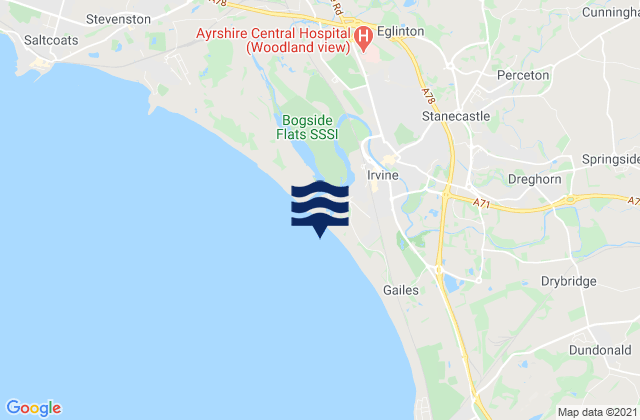 Mappa delle maree di Irvine Beach, United Kingdom