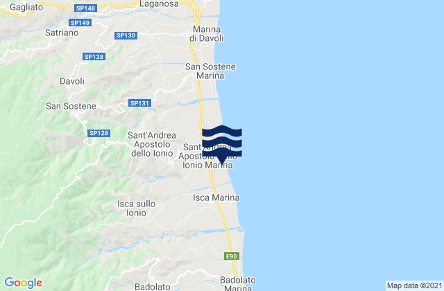 Mappa delle maree di Isca sullo Ionio, Italy