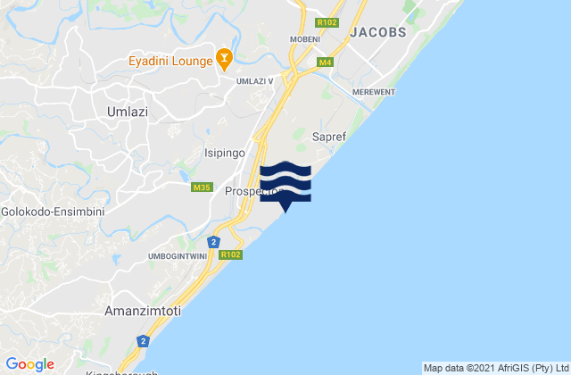 Mappa delle maree di Isipingo Beach, South Africa