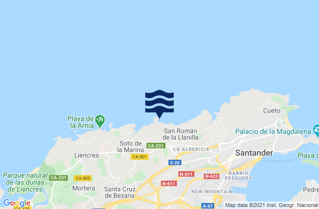 Mappa delle maree di Isla Virgen del Mar, Spain