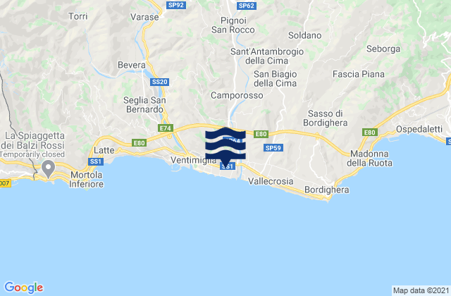 Mappa delle maree di Isolabona, Italy