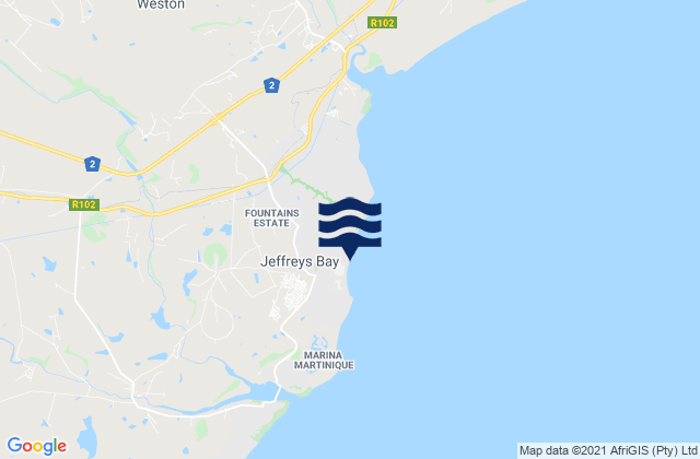 Mappa delle maree di J-Bay, South Africa