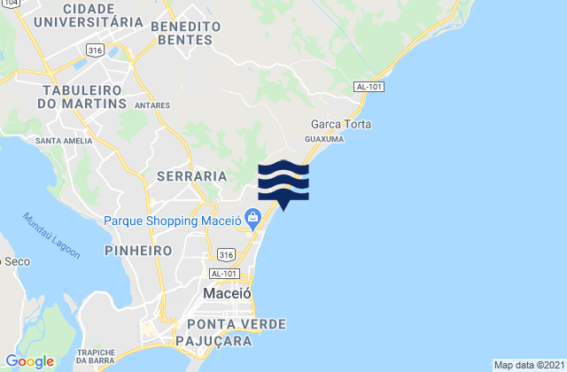 Mappa delle maree di Jacarecica, Brazil