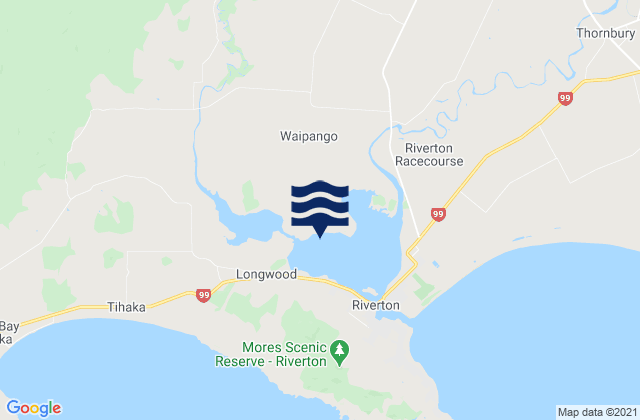 Mappa delle maree di Jacobs River Estuary, New Zealand