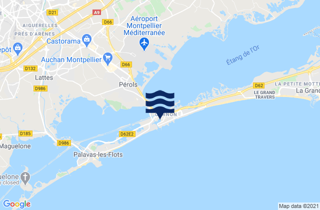 Mappa delle maree di Jacou, France