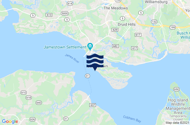 Mappa delle maree di Jamestown Island (Church Point), United States