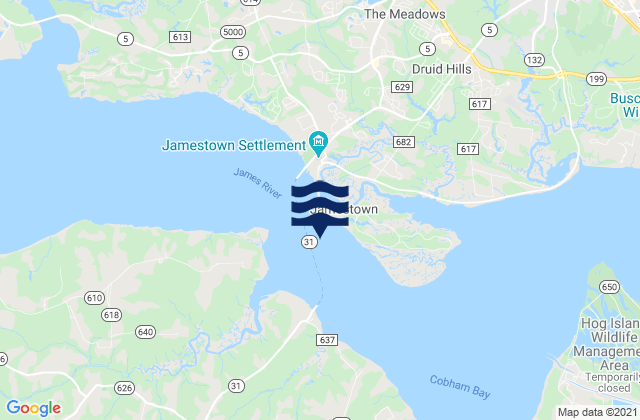 Mappa delle maree di Jamestown Island Church Point, United States