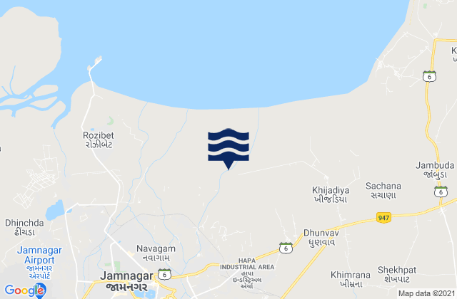 Mappa delle maree di Jamnagar, India