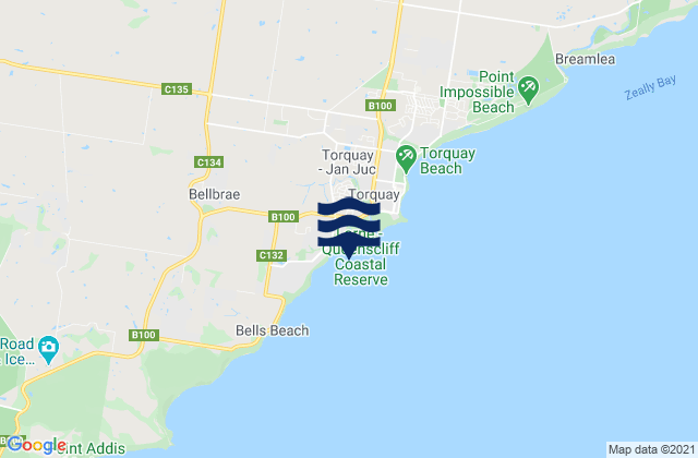 Mappa delle maree di Jan Juc Back Beach, Australia