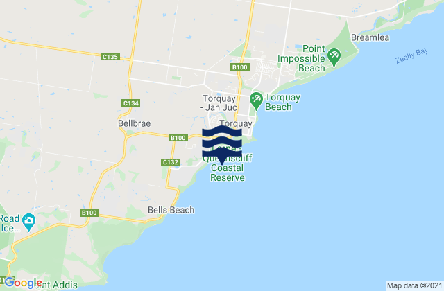 Mappa delle maree di Jan Juc, Australia