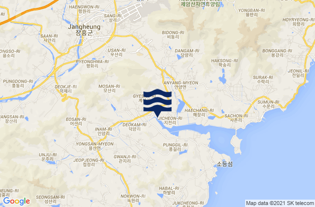 Mappa delle maree di Jangheung-gun, South Korea