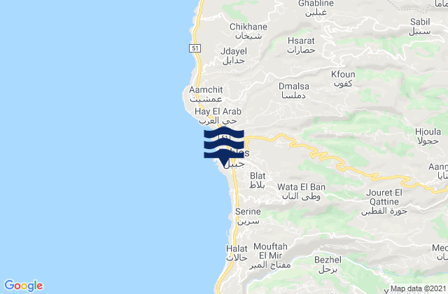 Mappa delle maree di Jbaïl, Lebanon