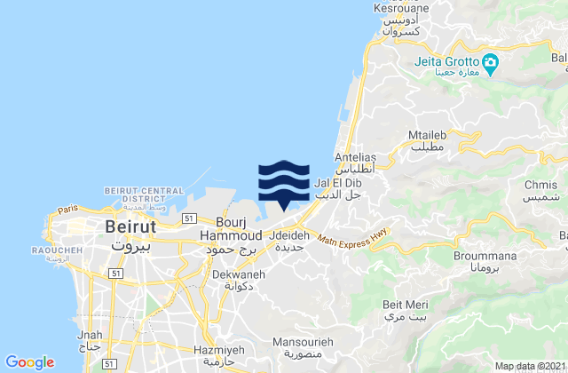 Mappa delle maree di Jdaidet el Matn, Lebanon