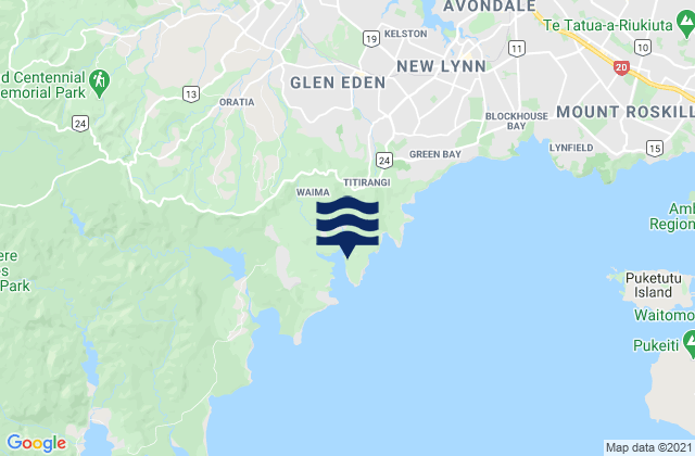 Mappa delle maree di Jenkins Bay, New Zealand