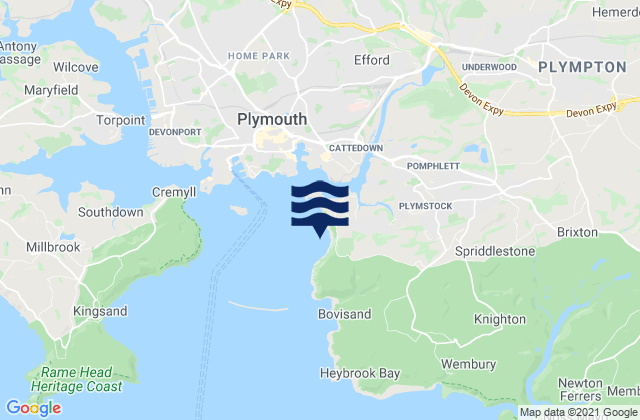 Mappa delle maree di Jennycliff Bay, United Kingdom