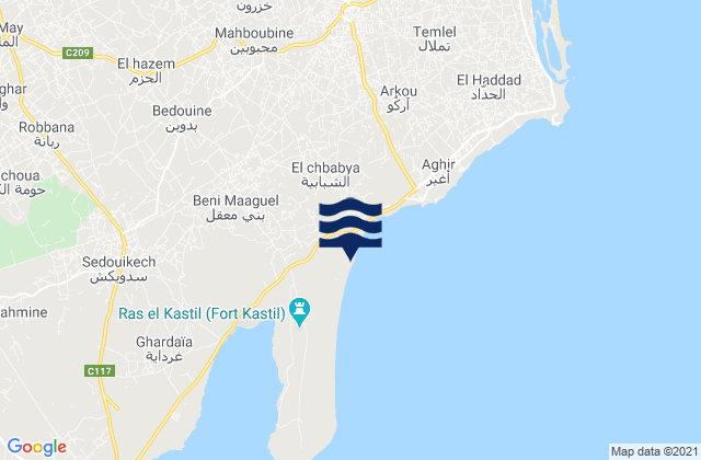 Mappa delle maree di Jerba Midoun, Tunisia