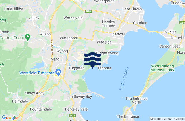 Mappa delle maree di Jilliby, Australia