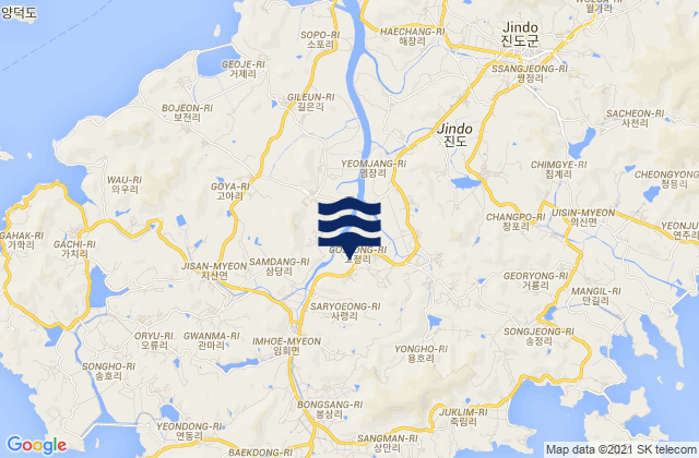 Mappa delle maree di Jindo-gun, South Korea