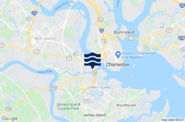 Mappa delle maree di Johns Island Bridge, United States
