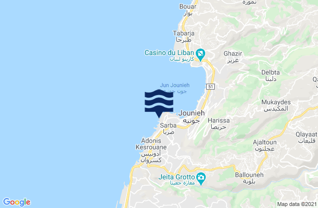 Mappa delle maree di Jounieh, Lebanon