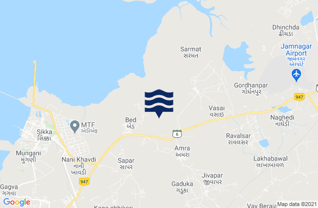 Mappa delle maree di Jāmnagar, India