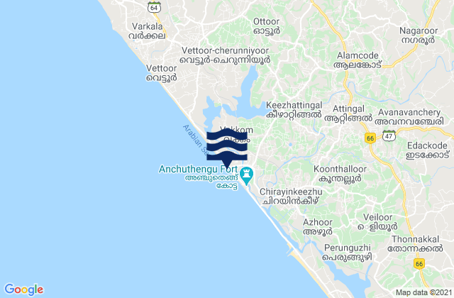 Mappa delle maree di Kadakkavoor, India