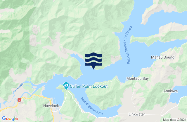 Mappa delle maree di Kaiuma Bay, New Zealand