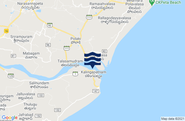 Mappa delle maree di Kalingapatnam, India