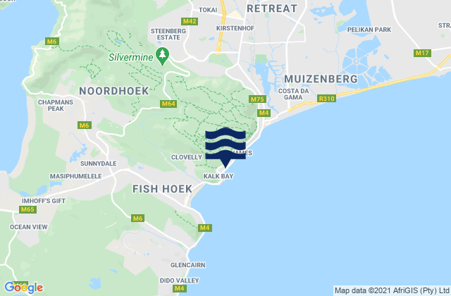 Mappa delle maree di Kalk Bay Reef, South Africa
