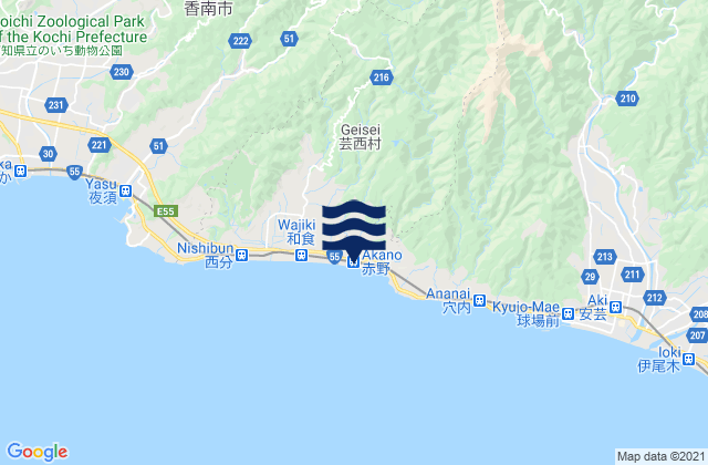 Mappa delle maree di Kami Shi, Japan