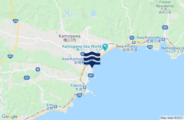 Mappa delle maree di Kamogawa Kamogawa Wan, Japan