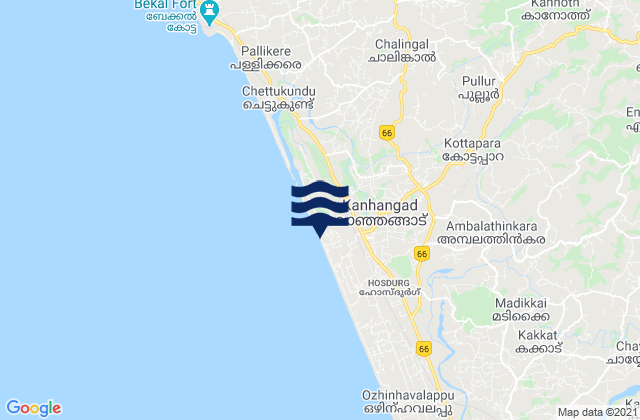 Mappa delle maree di Kanhangad, India
