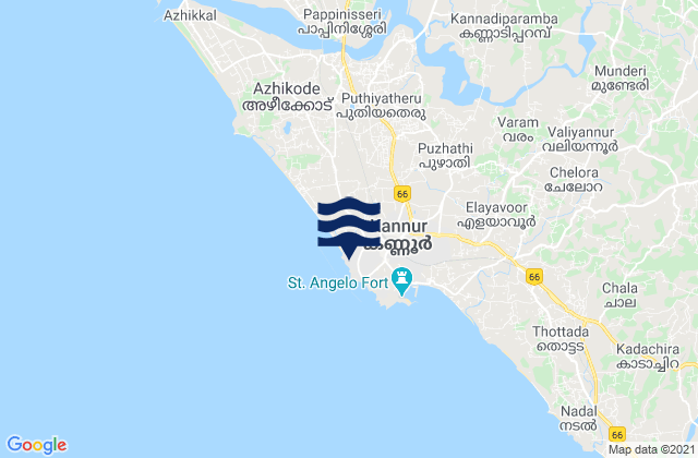 Mappa delle maree di Kannur, India