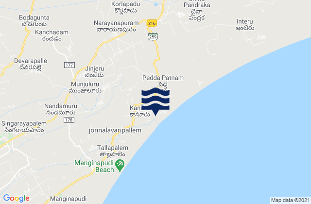 Mappa delle maree di Kanuru, India