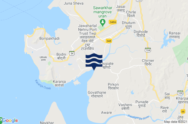 Mappa delle maree di Karanja Creek, India