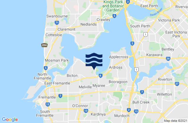 Mappa delle maree di Kardinya, Australia