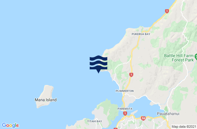 Mappa delle maree di Karehana Bay, New Zealand