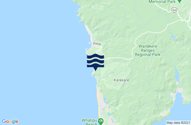 Mappa delle maree di Karekare Beach Auckland, New Zealand