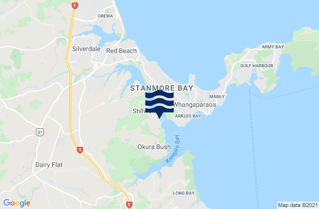 Mappa delle maree di Karepiro Bay, New Zealand